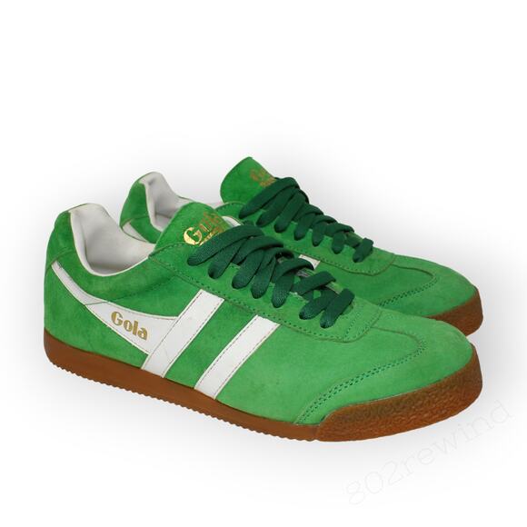 EU 43 Gola Harrier Premium Suede Retro Trainer Sneaker KellyGreen GumSole - Picture 1 of 12